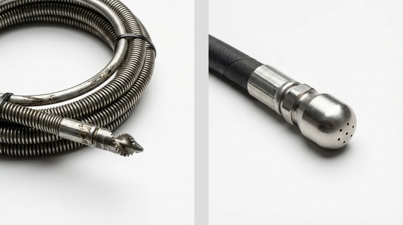 Drain snake cable and hydro jetting nozzle used for drain cleaning in Amory, MS