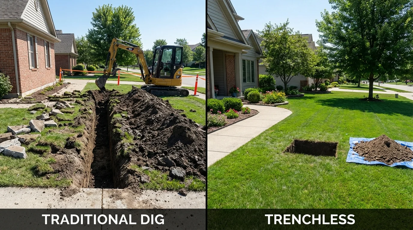 Trenchless sewer repair with minimal yard damage versus traditional excavation in Amory, MS